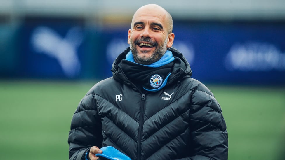 GUARDIOLA GRIN : The boss in high spirits