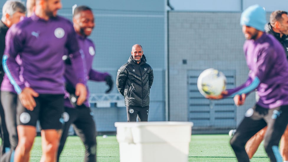 WATCHING BRIEF : Manager Pep Guardiola was on hand to guide the squad through our final preparations ahead of the Carabao Cup visit of Southampton