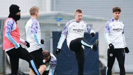 JUST FOR KICKS: Kevin De Bruyne warms up as the City squad train their sights on Wolves