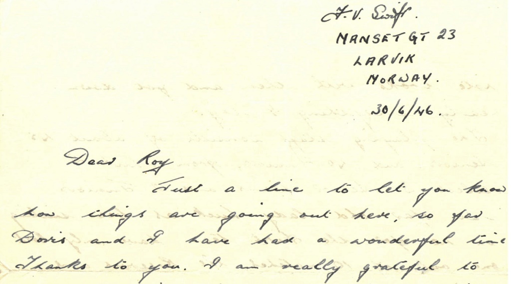 TALK TO FRANK : Frank Swift's letter thanking his friend - lovely handwriting!