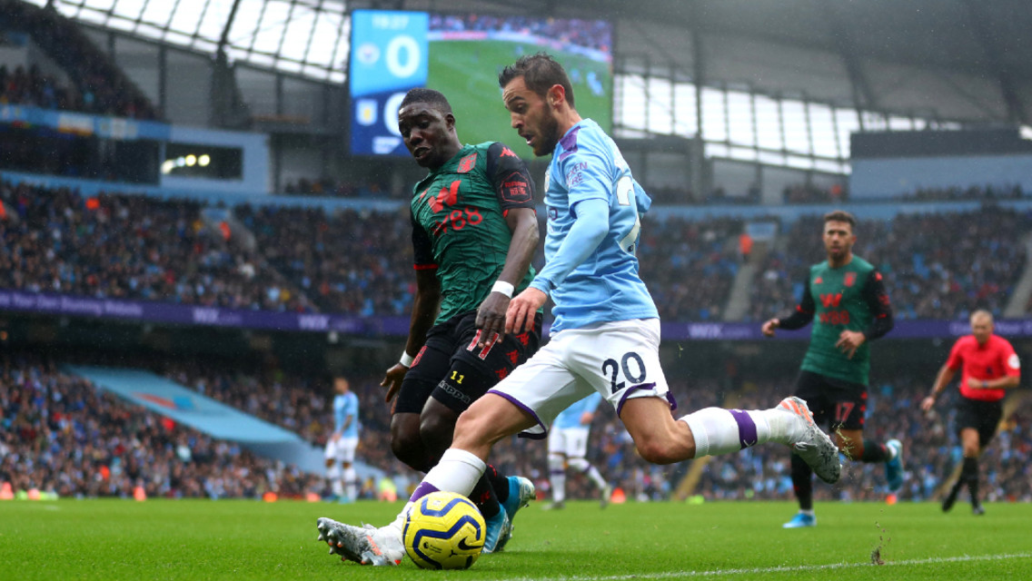SILVA LINING: Bernardo Silva drills in a cross
