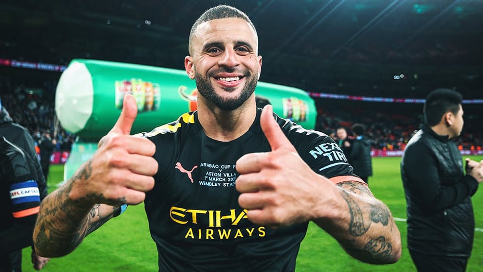 THUMBS UP : That's three League Cups for Kyle Walker.