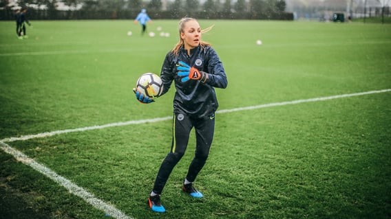 Ellie Roebuck gets to grips on the training pitch