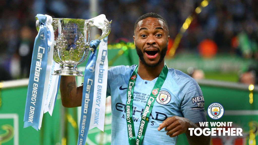 Raheem Sterling lifts Carabao Cup trophy