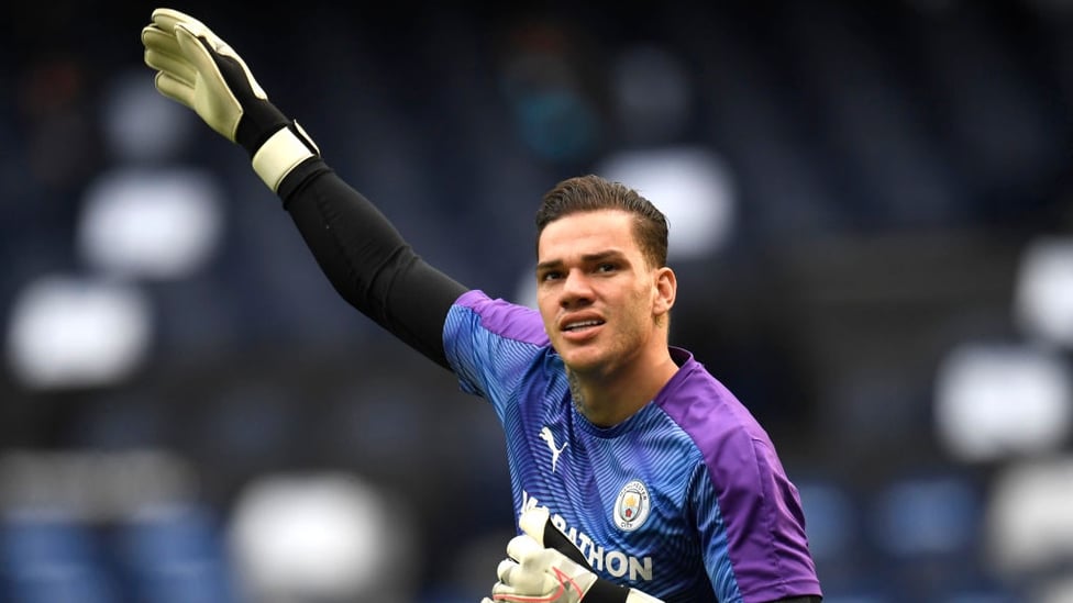 STEADY EDDY : Our Brazilian shot-stopper gets loose during the pre-match warm up.