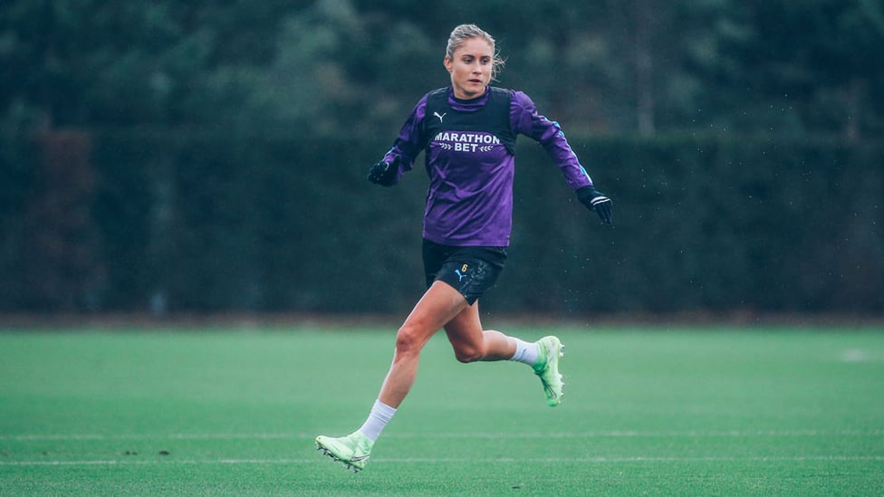 LEADING EXAMPLE : Skipper Steph Houghton goes through her paces as City finalise preparations for the trip to Chelsea