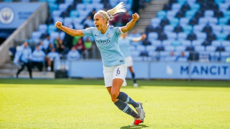 SUPER SKIPPER: Steph Houghton wheels away in elation...