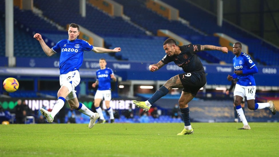 ON THE HUNT : Gabriel Jesus comes close to regaining our lead just after the break.