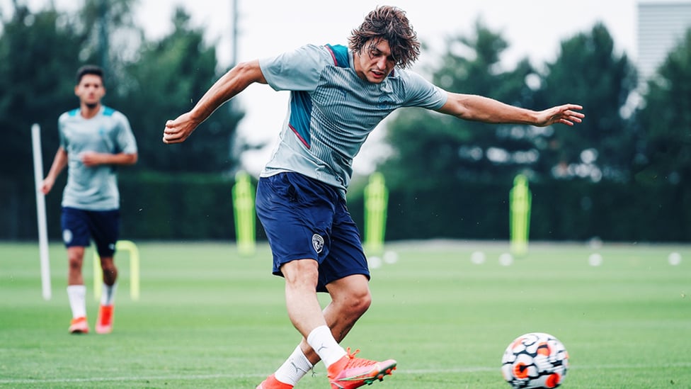 STRIKER: Pablo Moreno puts his foot through the ball