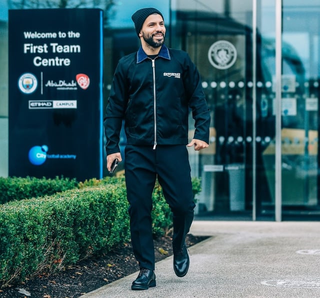 ACTION STATIONS: Sergio Aguero looks ready for business as he leaves the CFA en route for the airport
