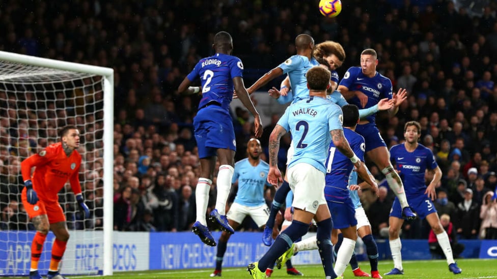 LEAD DOUBLED : Luiz heads home Chelsea's second