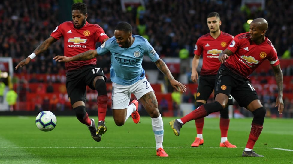 MAN IN THE MIDDLE : Raheem Sterling takes the fight to United