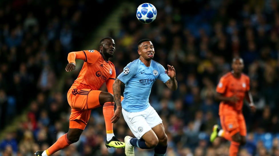 ACTION STATIONS : Gabriel Jesus powers in on the Lyon goal