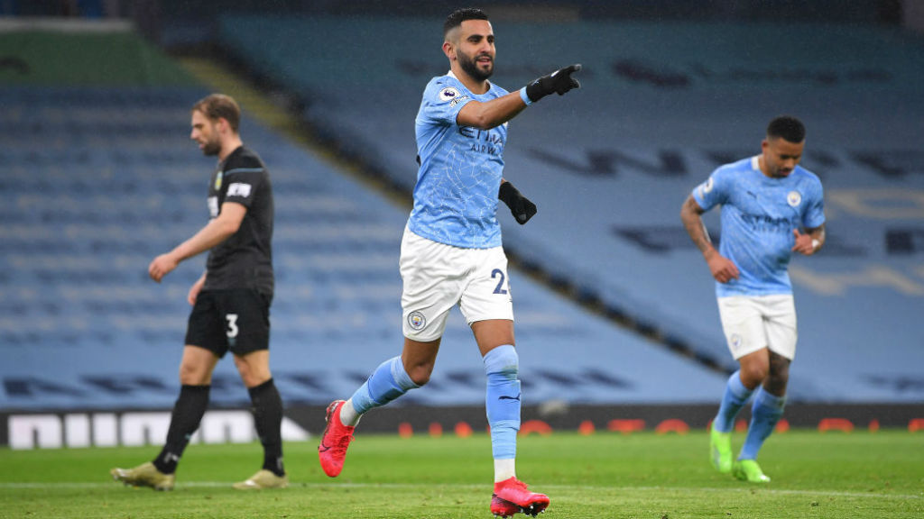 HATS OFF TO RIYAD: Mahrez celebrates after completing his hat-trick