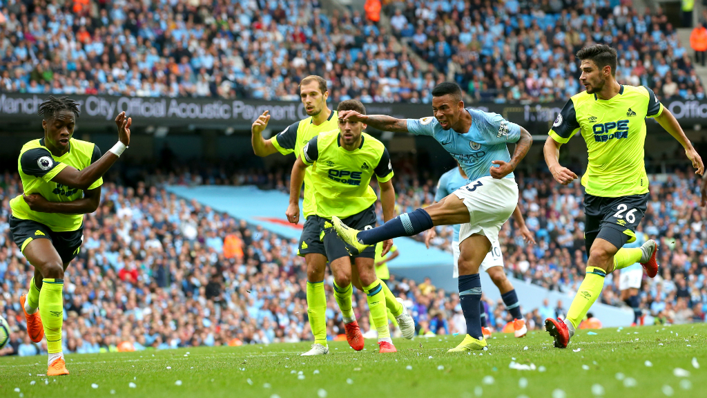IT'S TWO : Gabriel Jesus doubles the lead with a well-taken drive into the near post