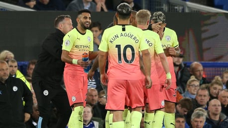 MAHREZ MAGIC: The team congratulate Riyad Mahrez on his superb free-kick