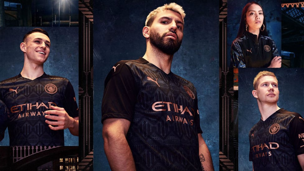 LOOKING SHARP: Phil Foden, Sergio Aguero, Kevin De Bruyne and Co model our new 2020/21 away kit