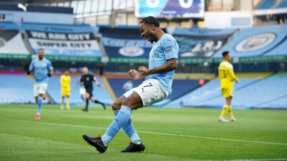 ROAR: Sterling clearly enjoyed finding the net!