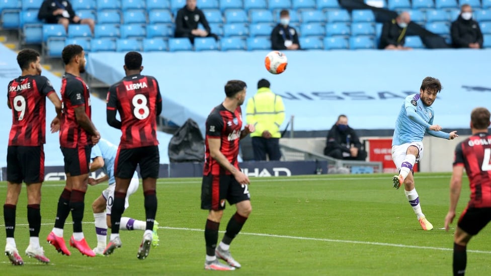 EARLY OPENER : Captain Silva nets the opener after just six minutes, curling a free-kick beyond Ramsdale.