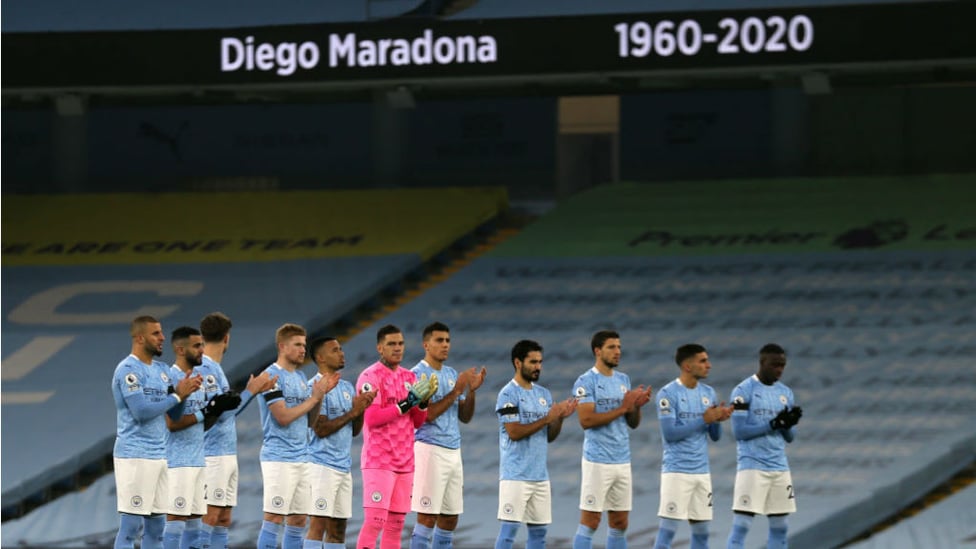 TRIBUTE: The City players join the minute's applause in honour of Diego Maradona