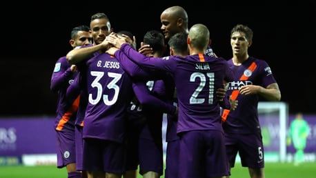 GAB JOY: The team congratulate Gabriel Jesus on his opener