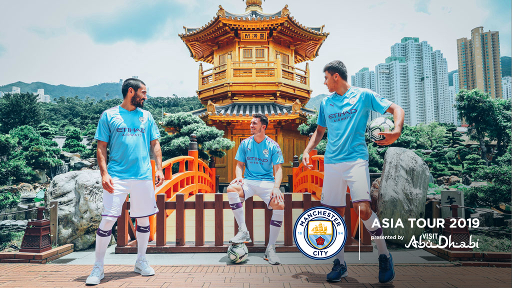 TOURIST TRIO: Ilkay Gundogan, Aymeric Laporte and Rodri check out some Hong Kong hot-spots with Etihad Airways