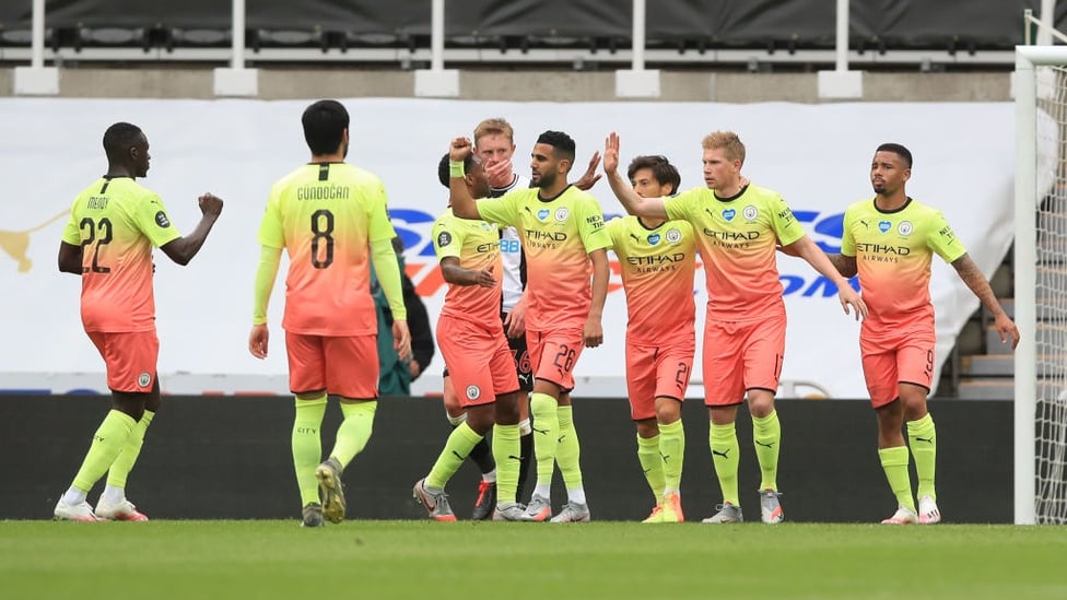 DEADLOCK BROKEN: The lads celebrate taking a deserved lead