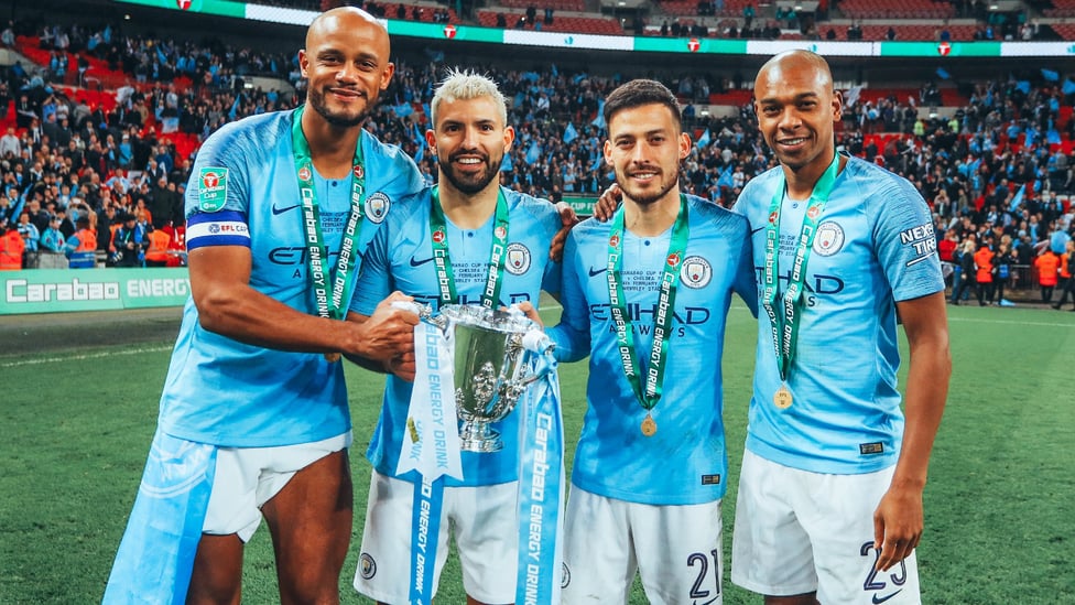 FAMILIAR THEME: : He secured a fourth League Cup after City overcame Chelsea on penalties in the 2019 final.