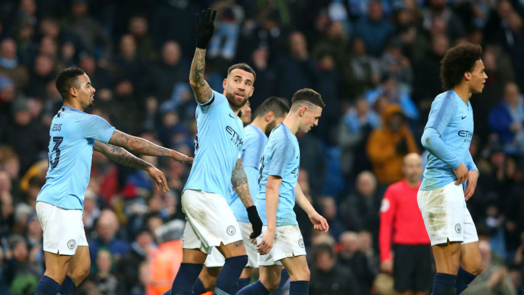 THE GENERAL : Nicolas Otamendi is all smiles after his powerful header versus Rotherham