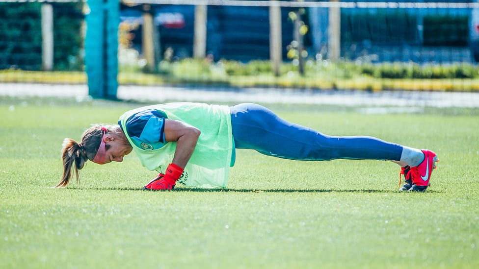 GOING FLAT OUT: Keeper Karen Bradsley works on her core strength