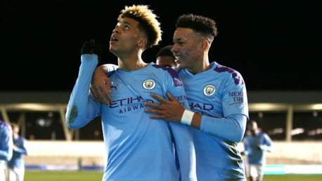 ALL SMILES: Felix Nmecha celebrates with Morgan Rogers after his goal in the EDS side's impressive 4-1 win against Everton last Friday