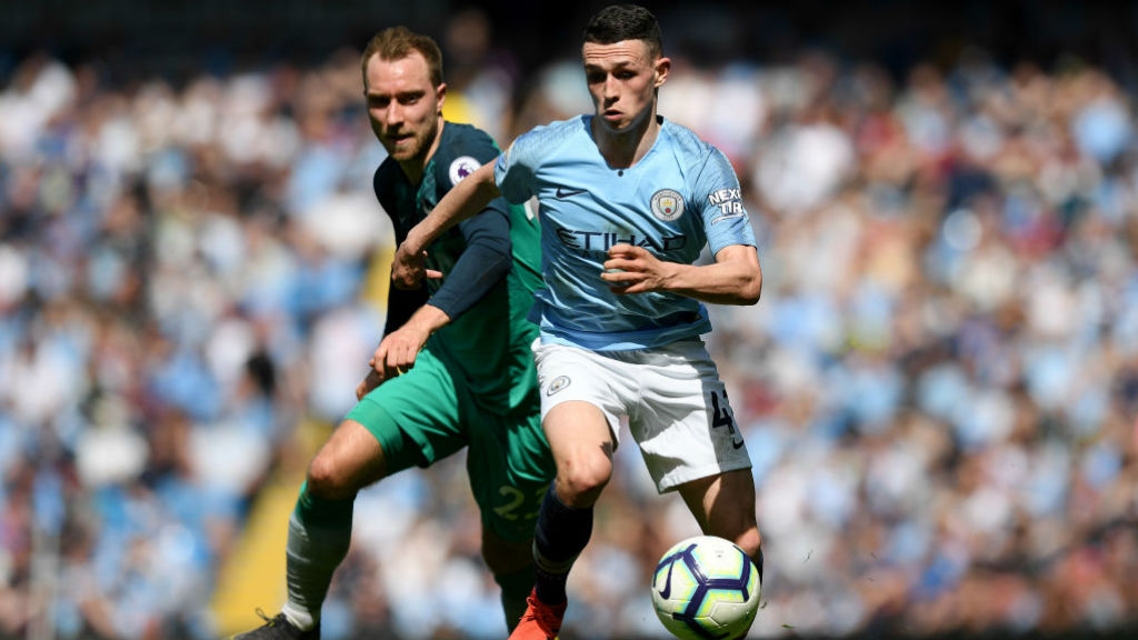 CENTRE OF ATTENTION : Phil Foden on the attack against Tottenham