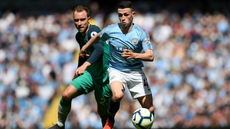 CENTRE OF ATTENTION: Phil Foden on the attack against Tottenham