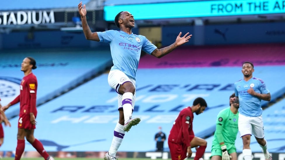 DOUBLE TROUBLE : Sterling celebrates his accurate finish just after the half-hour mark.