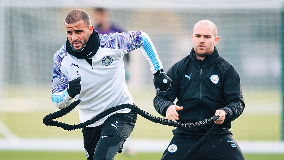 AT FULL STRETCH : Kyle Walker powers through Tuesday's session