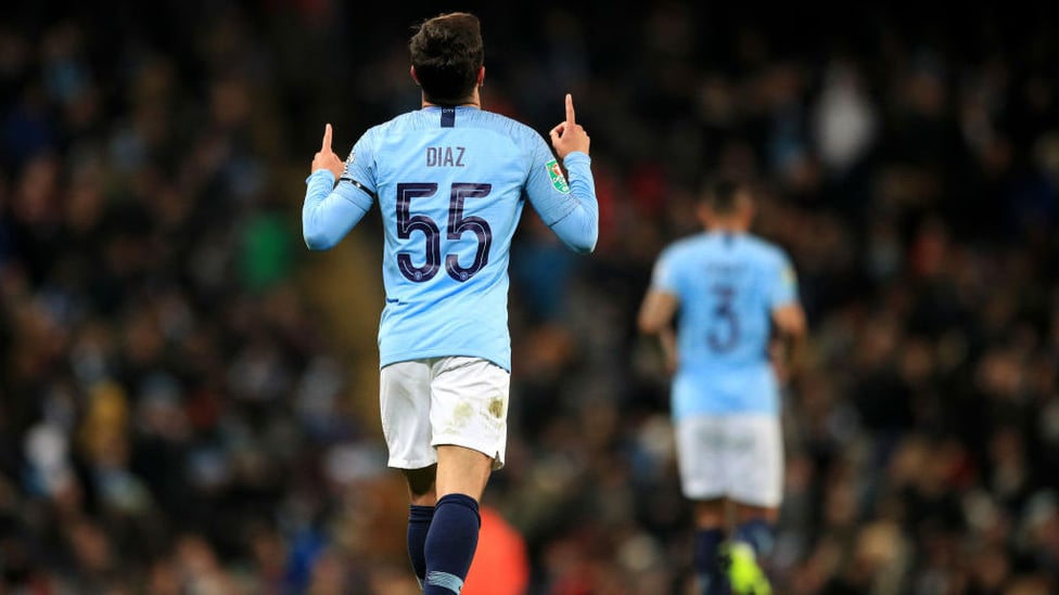 REMEMBER THE NAME : Brahim Diaz scores his first senior goal for City.