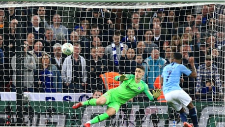 SPOT ON: Raheem Sterling converts the winning penalty to seal the Carabao Cup for City