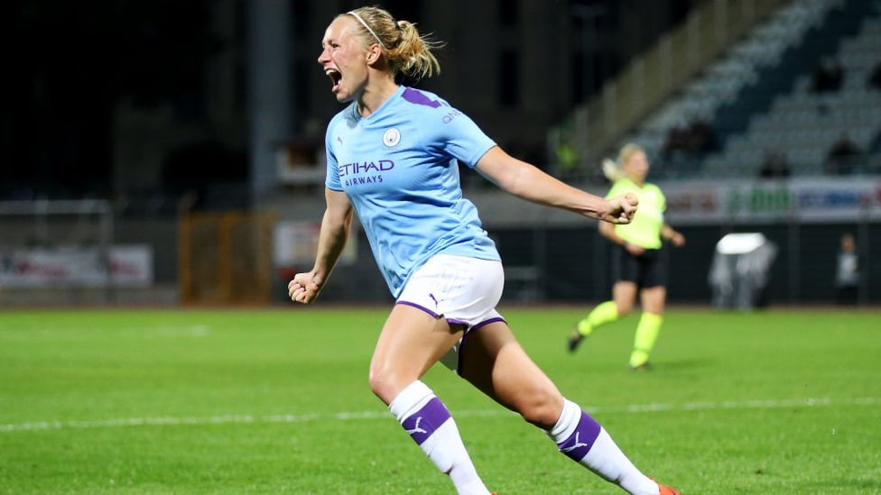 GOAL GOALS GOALS : Pauline Bremer celebrates in the 7-1 Champions League win at Lugano.