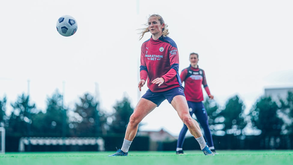 BALL WATCHING : Sam Mewis in full concentration in Wednesday's session.