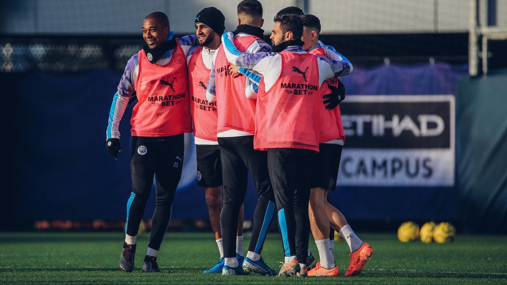 GROUP HUG: The players were in cheery mood during the session.