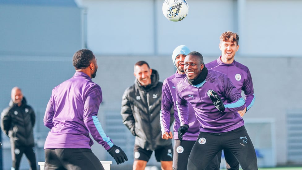 HEADS YOU WIN : Raz and Benjamin Mendy engage in a spot of head tennis