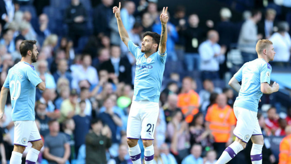 STRIKE ONE: David Silva celebrates after his opener