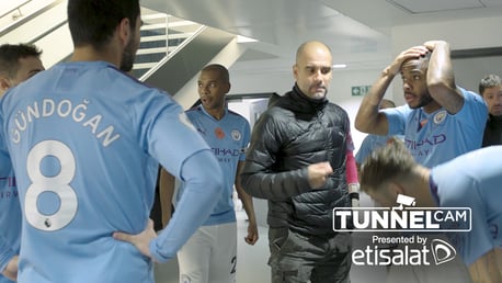 RALLYING CRY: Pep Guardiola motivates his players in the tunnel at half-time against Southampton.
