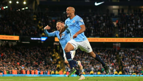 WONDER STRIKE: Vinny races away in triumph after his stunning and crucial league winner against Leicester City