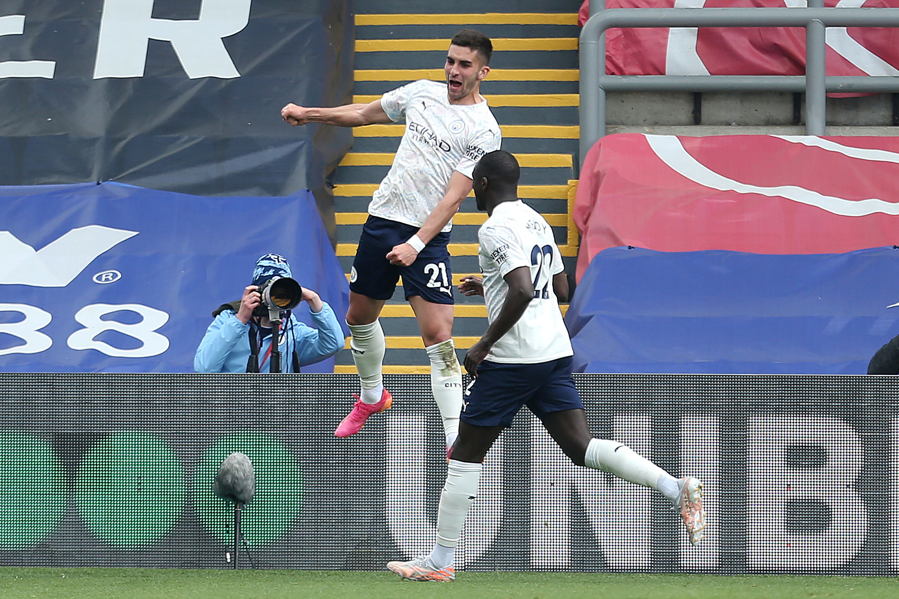 DOUBLE DELIGHT: Ferran Torres is all smiles after his strike