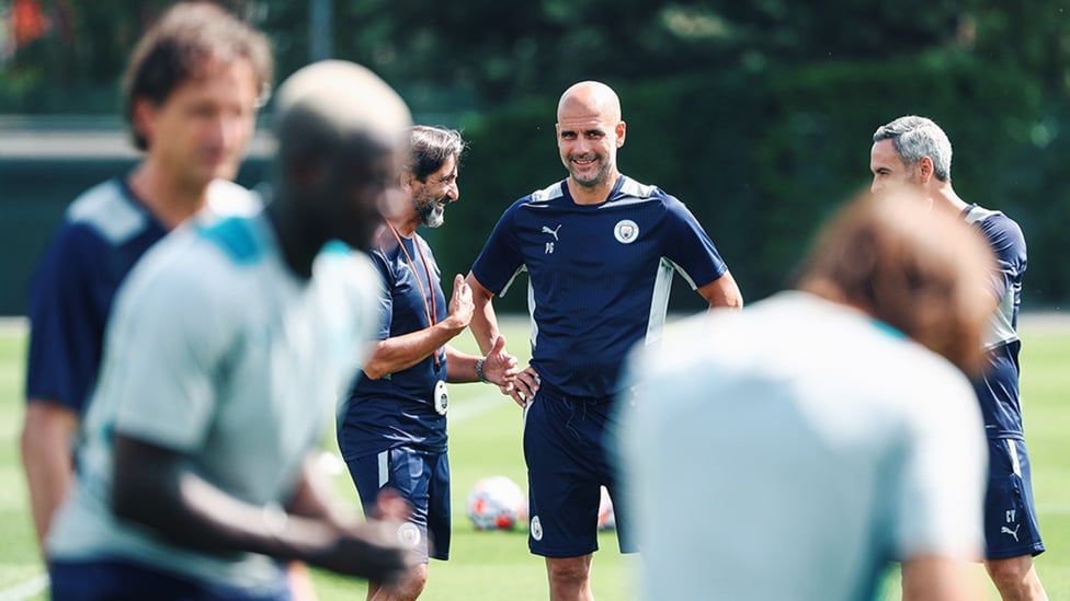 BOSSING IT: Pep Guardiola watches on