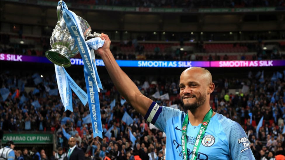 CARABAO KING : Kompany lifted the Carabao Cup for the fourth time after our dramatic win on penalties over Chelsea earlier this year