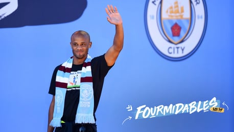 SKIPPER: Vincent Kompany addresses the crowd at the champions parade.