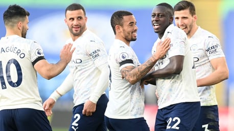 MAIN MAN: Mendy is the centre of attention after just his second goal of the season.