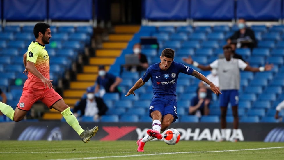 BLOW : Pulisic fires past Ederson in the 36th minute to give the hosts the lead.